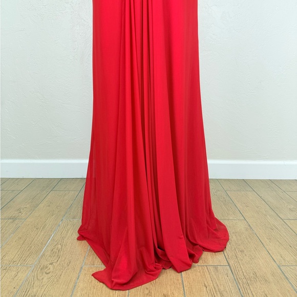 Cache Cherry Red Sheer Floral Back  Strapless Illusion Gown w/ AB Rhinestones 8 - Picture 8 of 16